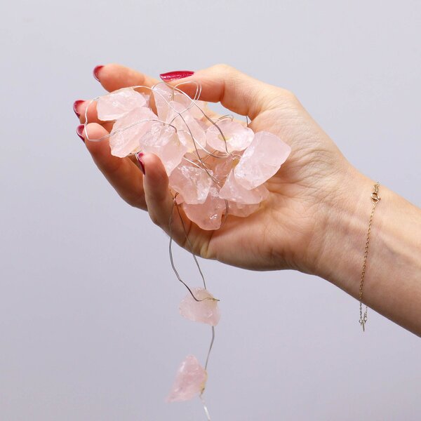 Čarobne lučke s kristali – Roževec- Rose Quartz - Gemstone, led lights - Baby shower - Božič