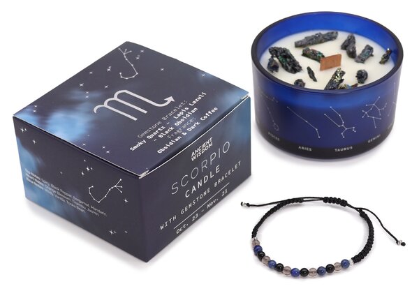 Zodiakalna kristalna sveča z energijsko zapestnico – ŠKORPIJON - Majhna pozornost - Dan žena - Birma