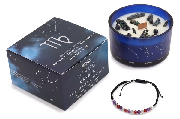 Zodiakalna kristalna sveča z energijsko zapestnico – DEVICA - Majhna pozornost - Dan žena - Birma - Za 18 let
