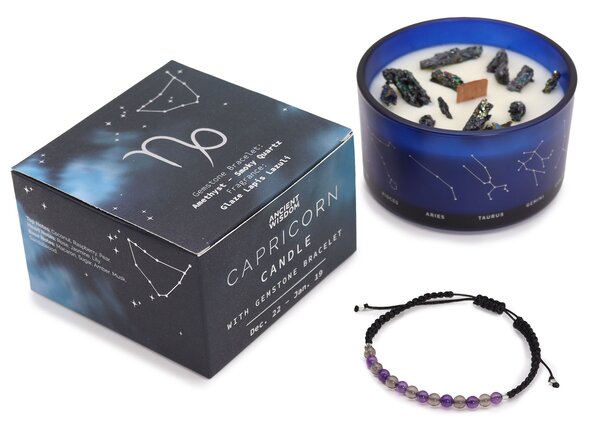 Zodiakalna kristalna sveča z energijsko zapestnico – KOZOROG - Majhna pozornost - Birma - Za 18 let - Dan žena