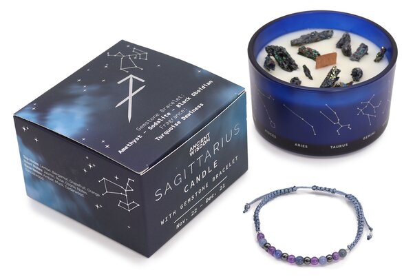 Zodiakalna kristalna sveča z energijsko zapestnico – STRELEC - Majhna pozornost - Dan žena - Birma