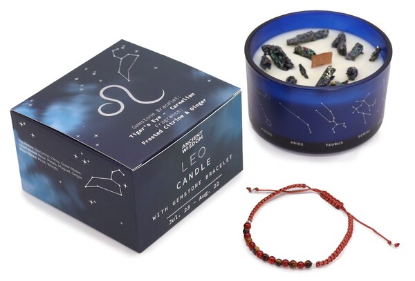 Zodiakalna kristalna sveča z energijsko zapestnico – LEV - Majhna pozornost - Dan žena - Birma