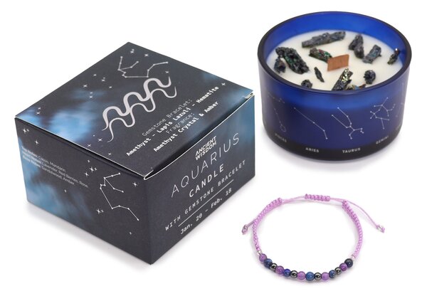Zodiakalna kristalna sveča z energijsko zapestnico – VODNAR - Majhna pozornost - Dan žena - Birma