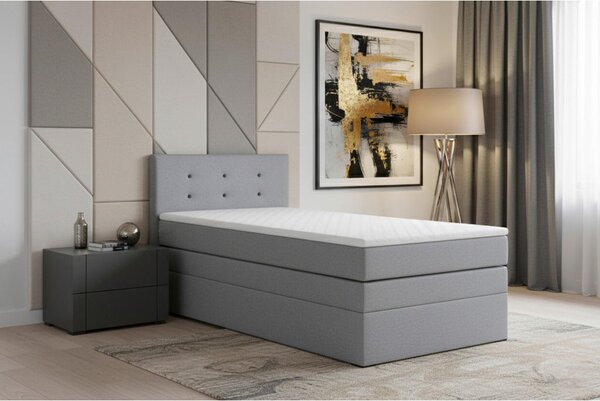 BOXSPRING POSTELJA 90 cm x 200 cm , tekstil, leseni material srebrne barve