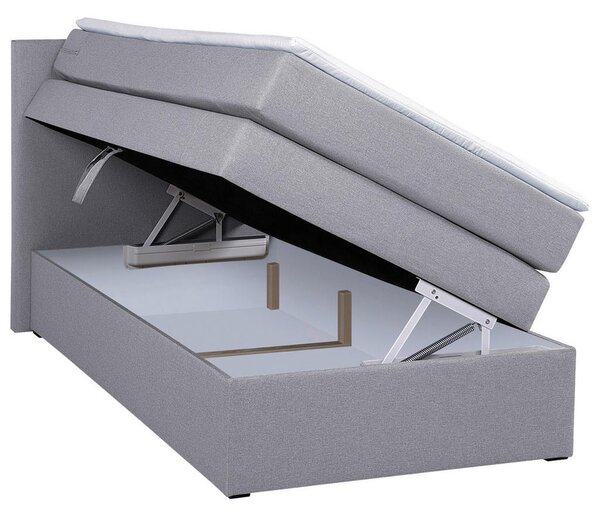 BOXSPRING POSTELJA 90 cm x 200 cm , tekstil, leseni material srebrne barve