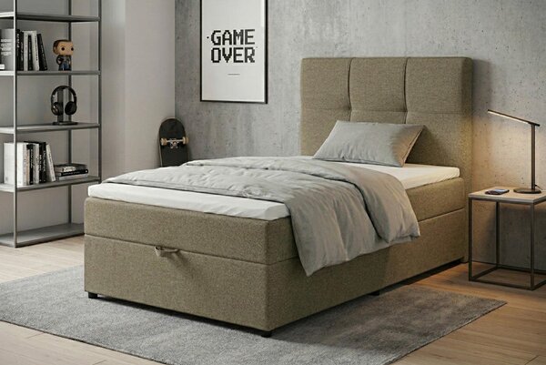 POSTELJA Z VZMETNICO 100 cm x 200 cm , tekstil, leseni material bež