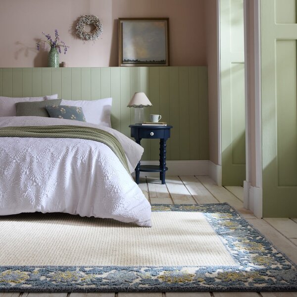 Modro-slonokoščeno bela ročno tkana preproga iz mešanice volne 200x290 cm Myla Floral Frame – Flair Rugs