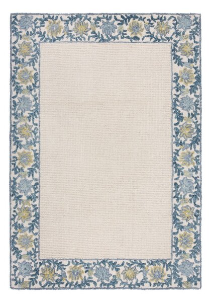 Modro-slonokoščeno bela ročno tkana preproga iz mešanice volne 200x290 cm Myla Floral Frame – Flair Rugs