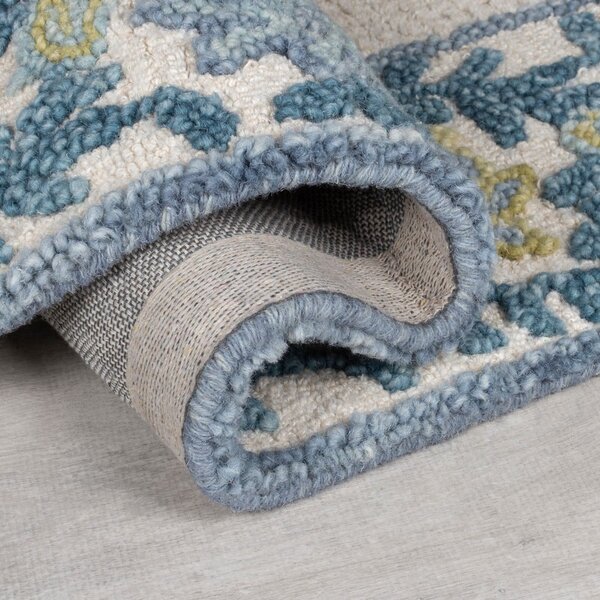 Modro-slonokoščeno bela ročno tkana preproga iz mešanice volne 200x290 cm Myla Floral Frame – Flair Rugs