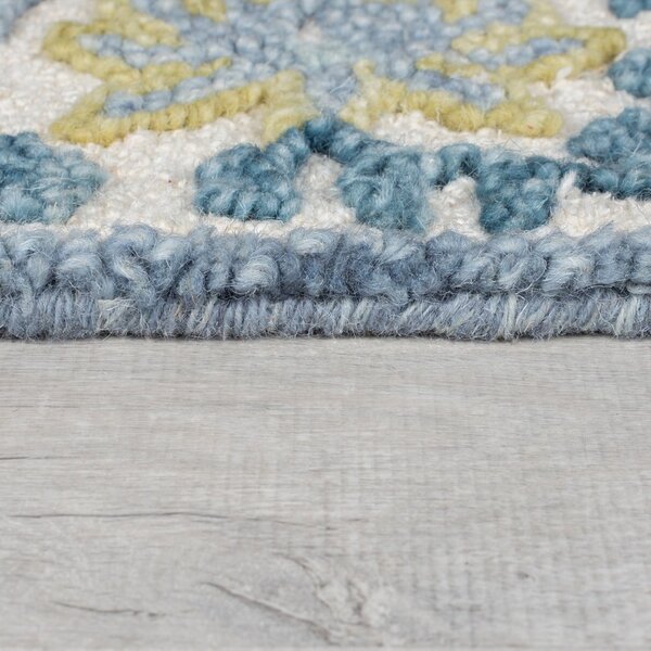 Modro-slonokoščeno bela ročno tkana preproga iz mešanice volne 200x290 cm Myla Floral Frame – Flair Rugs