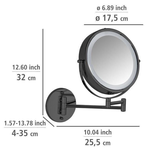 Povečevalno kozmetično ogledalo z lučjo (5x povečava) ø 25,5 cm Lumi – Wenko