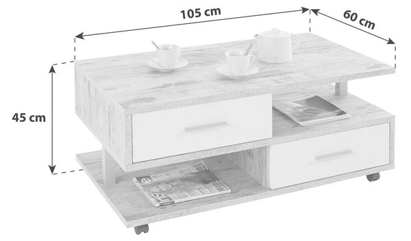 Modern Living Klubska Miza Quattro, Bela, Barva Hrasta