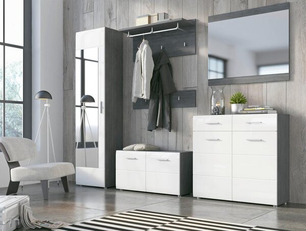 Modern Living Garderobna Klop Salve, Bela, Barva Sivega Hrasta