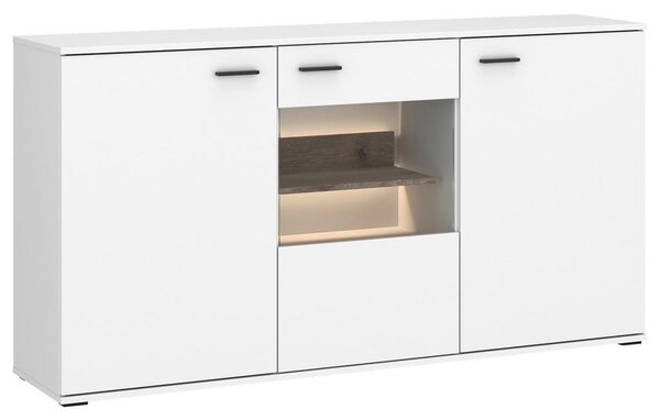Modern Living Široka Komoda Cotia New, Bela, Barva Hrasta, Osvetlitev