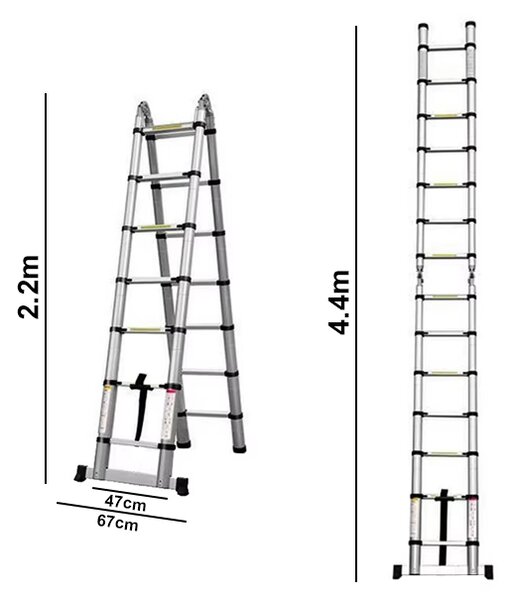 Ladmax™ Aluminijasta Teleskopska Zložljiva Lestev 220-440 Cm