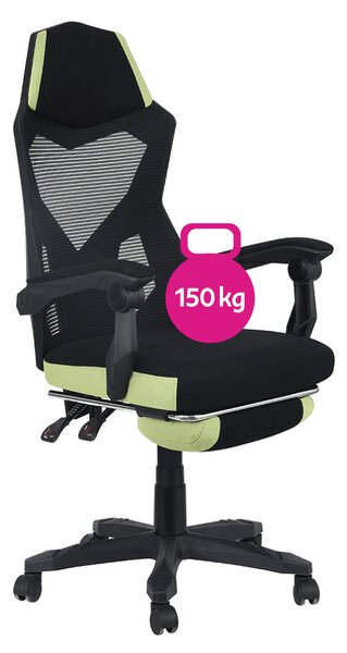 KONDELA Pisarniški/igralni stol, črno/zelen, nosilnost 150 kg, JORIK