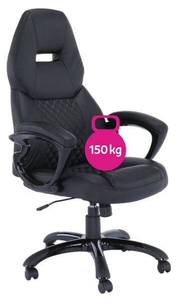 KONDELA Pisarniški stol, črno eko usnje, nosilnost 150 kg, HEVYR