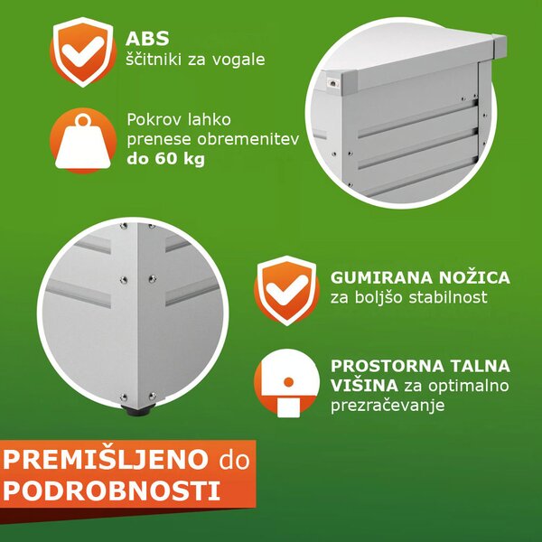 Kovinski shranjevalni zaboj METALBOX, 385L, 120×62×63cm, siva Gardebruk