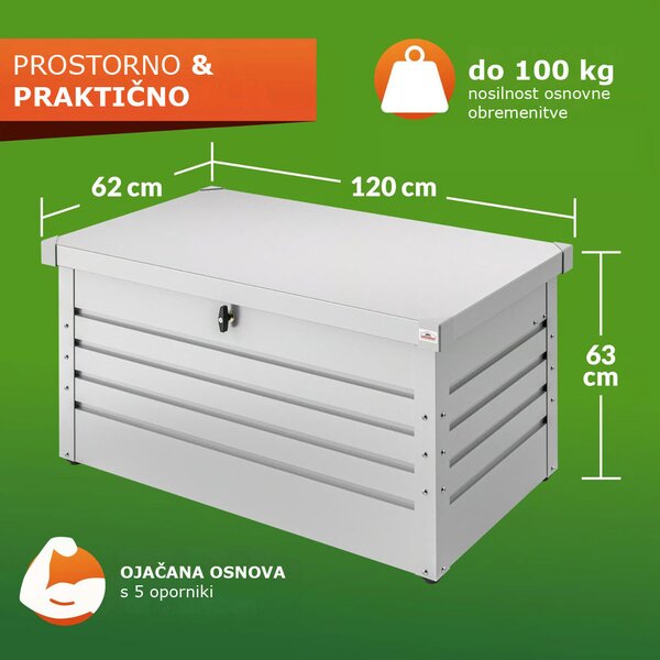 Kovinski shranjevalni zaboj METALBOX, 385L, 120×62×63cm, siva Gardebruk