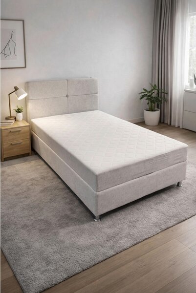 POSTELJA Z VZMETNICO 120 cm x 200 cm , les, tekstil, leseni material svetlo siva