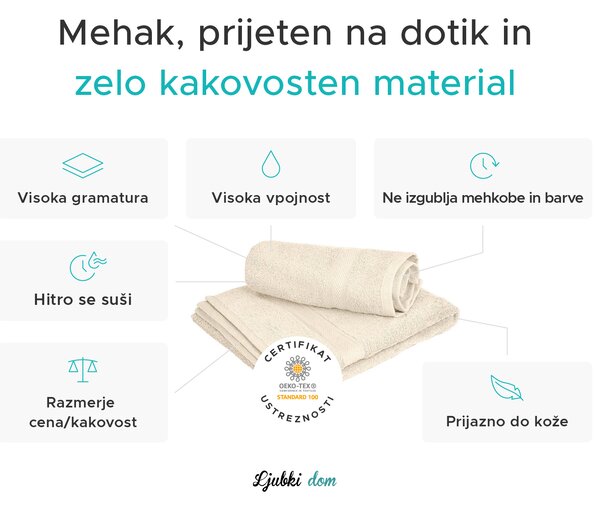 Brisača CLARYSSE ELEGANCE 70x140 cm smetanova, 100% bombaž