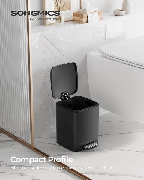 Majhen koš za smeti za kopalnico/WC, prostornina 6L, črna | SONGMICS