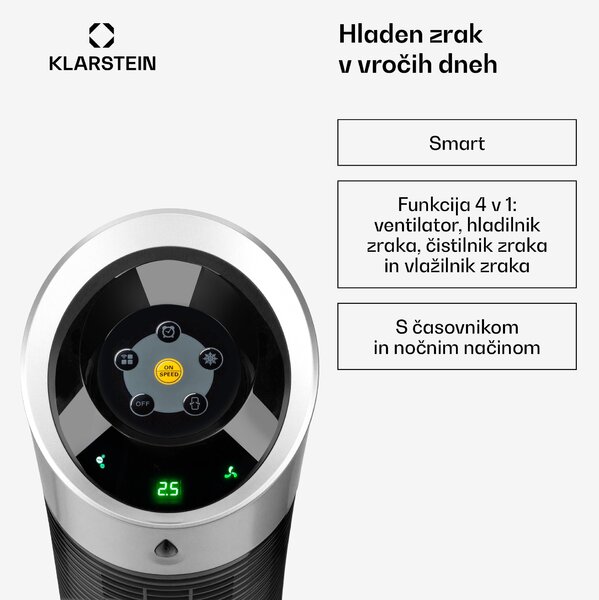 Klarstein Skyscraper Ice Smart, 4-v-1, Ohlajevalnik zraka in ventilator, WiFi, 180m³/h, daljinsko upravljanje
