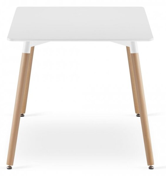 Jedilni set 1 + 4, bela miza ADRIA 120x80 cm + bež stol BALI MARK z bukovimi nogami