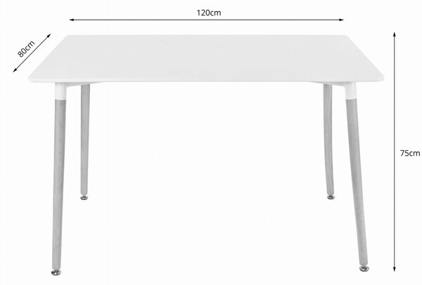 Jedilni set 1 + 4, bela miza ADRIA 120x80 cm + bež stol BALI MARK z bukovimi nogami