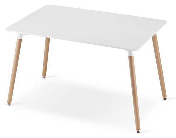 Jedilni set 1 + 4, bela miza ADRIA 120x80 cm + bež stol BALI MARK z bukovimi nogami