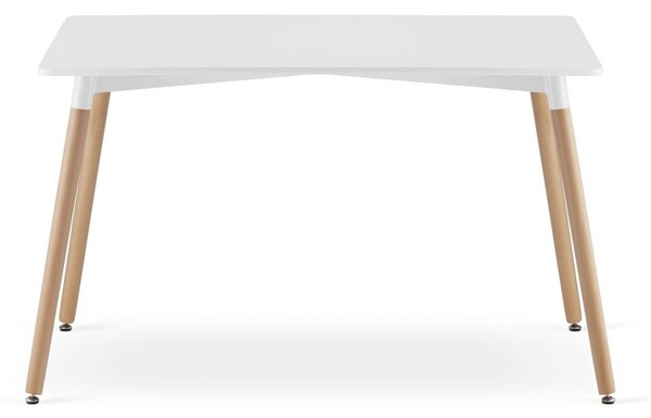 Jedilni set 1 + 4, bela miza ADRIA 120x80 cm + bež stol BALI MARK z bukovimi nogami