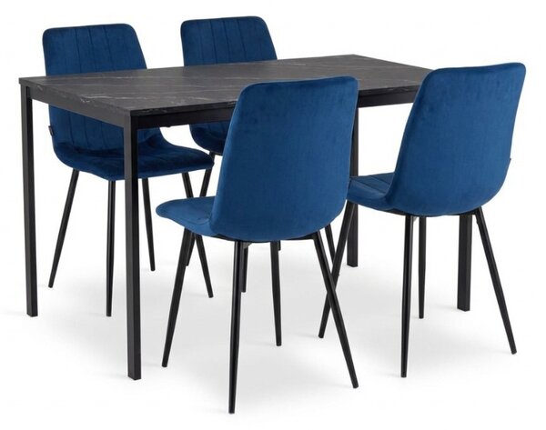 Jedilni set 1 + 4, črna miza RAMOD 100x60 cm + moder stol LAVA s črnimi nogami