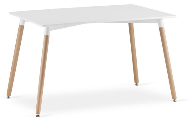 Jedilni set 1 + 4, bela miza ADRIA 120x80 cm + bež stol BALI MARK z bukovimi nogami
