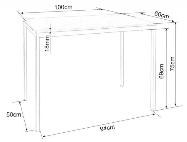 Jedilni set 1 + 4, črna miza RAMOD 100x60 cm + moder stol LAVA s črnimi nogami