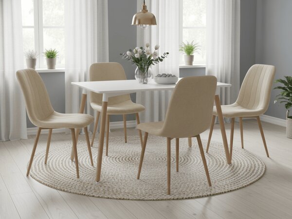 Jedilni set 1 + 4, bela jedilna miza ADRIA 120x80 cm + krem žametni stol LAVA
