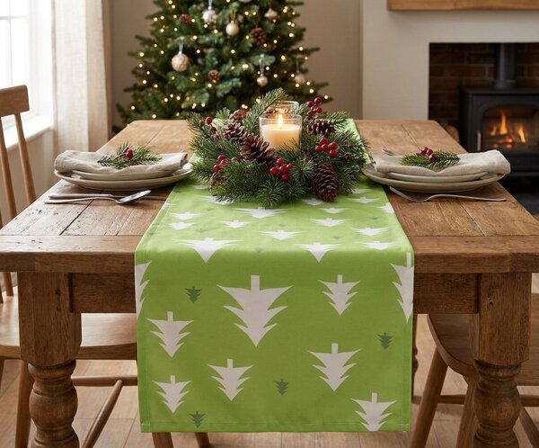 Tekstilni namizni tekač SCANDI TREES 40x140 cm, zeleni