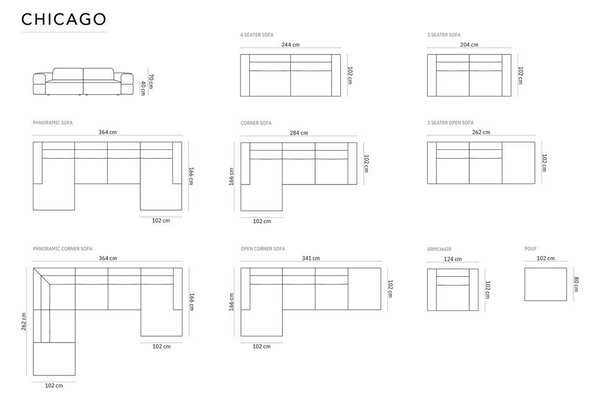 Modra kotna sedežna garnitura (v obliki črke "U") Chicago – Cosmopolitan Design