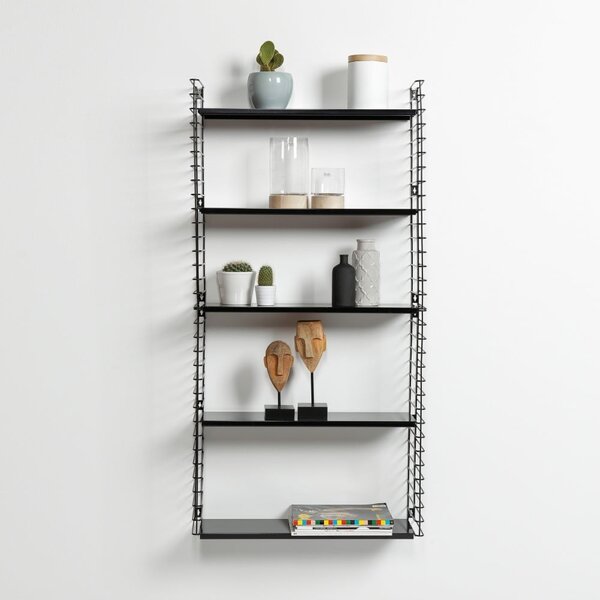 3-nivojski regal s črnimi policami Metaltex Libro, dolžina 70 cm