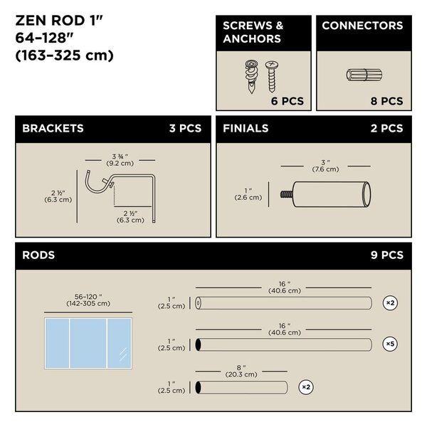 Jeklena karnisa z nastavljivo dolžino 163 - 325 cm Zen – Umbra