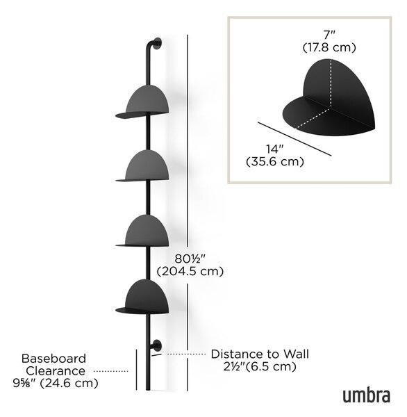 Črn kovinski sistem modularnih polic 27x203,5 cm Solis – Umbra