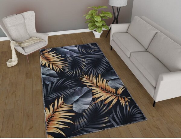 Temno modra/v zlati barvi pralna preproga 80x150 cm Midnight Leaves – Vitaus