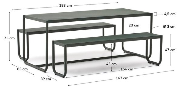 Temno zelena kovinska vrtna jedilna garnitura za 4 osebe Sotil - Kave Home