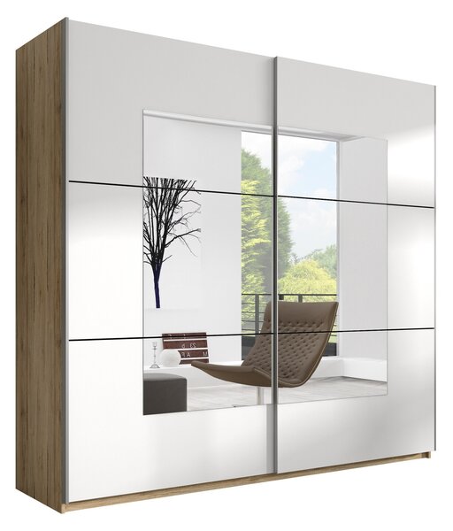 Garderobna omara Austin C102, Hrast San Remo, Bela, 210x180x61cm, Vrata omare: Drsna