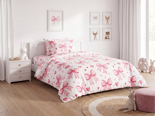 Posteljnina iz mikrovlaken RIBBON LOVE bela Dimenzije posteljnine: 70 x 80 cm | 140 x 200 cm