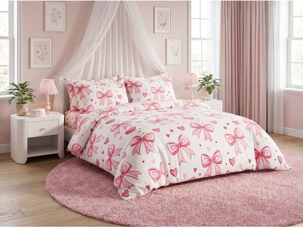 Posteljnina iz mikrovlaken RIBBON LOVE bela Dimenzije posteljnine: 70 x 80 cm | 140 x 200 cm