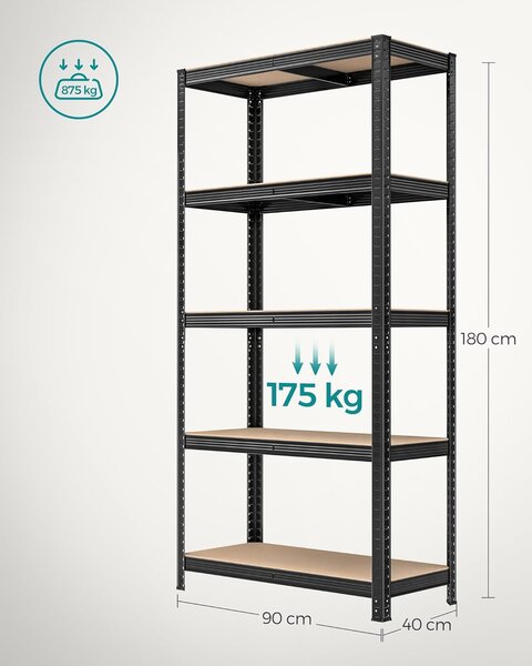 Jekleni regalni sistem 2 kosa, 180x90x40 cm, črn