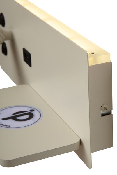 Komplet 2 bež stenskih svetilk z LED, USB in indukcijskim polnilnikom - Riza