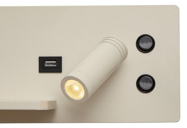 Komplet 2 bež stenskih svetilk z LED, USB in indukcijskim polnilnikom - Riza