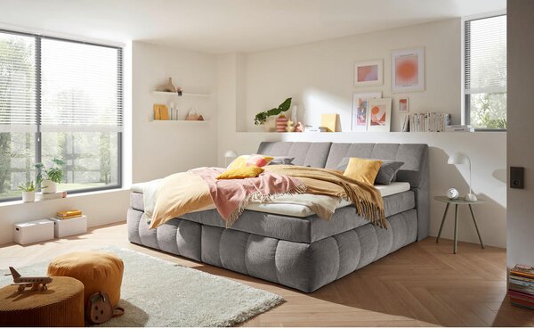POSTELJA BOXSPRING 200 cm x 240 cm , tekstil, leseni material sivorjava