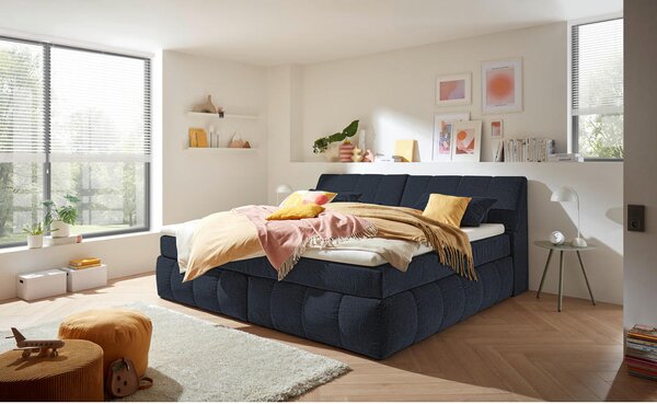 POSTELJA BOXSPRING 200 cm x 240 cm , tekstil, leseni material črna
